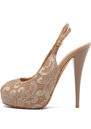Giuseppe Zanotti Vintage pre-owned 145mm lace-embroidered slingback pumps - Neutrals