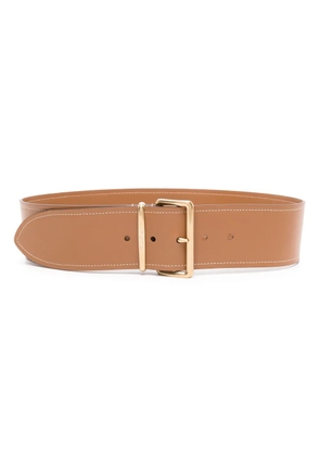 Miu Miu logo-engraved buckle leather belt - Brown
