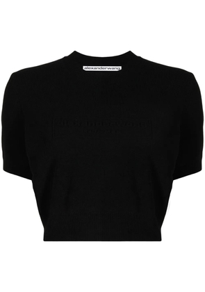 Alexander Wang logo-embossed cropped knitted top - Black
