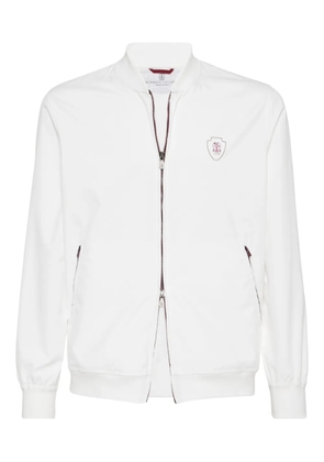 Brunello Cucinelli logo-plaque zip-up jacket - White