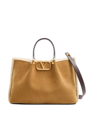 Valentino Garavani medium VLogo Signature suede tote bag - Neutrals