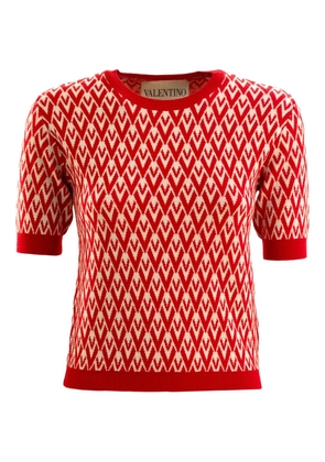 Valentino Garavani Toute La V-pattern short-sleeved knit top - Red