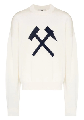 GmbH intarsia-logo crew-neck jumper - White
