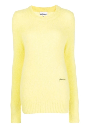 GANNI logo-embroidered crew-neck jumper - Yellow