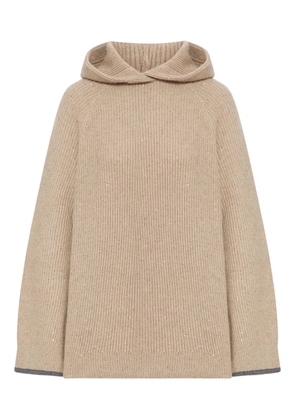 Brunello Cucinelli sequin-embellished hooded cashmere sweater - Neutrals