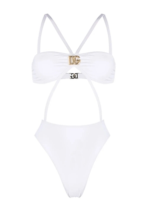 Dolce & Gabbana logo-plaque detail swimsuit - White