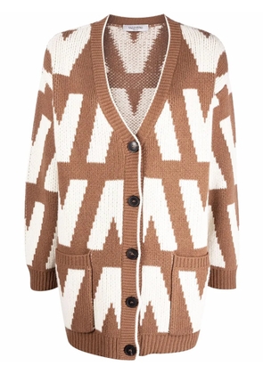 Valentino Garavani logo-intarsia virgin wool cardigan - Brown