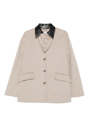 Nanushka leather-collar button-front jacket - Neutrals
