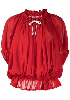 Comme Des Garçons contrasting-bow ruched semi-sheer blouse - Red