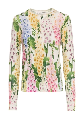 Oscar de la Renta foxglove printed cardigan - White