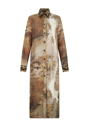 Roberto Cavalli marble-print shirt dress - Brown
