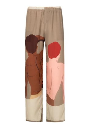 Amir Slama graphic-print straight-leg trousers - Brown