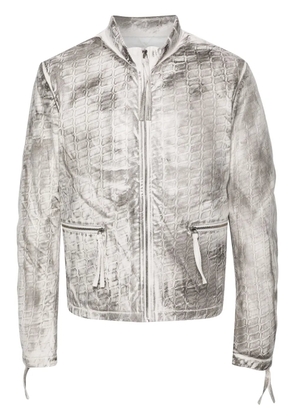 KANGHYUK abstarct-print biker jacket - White
