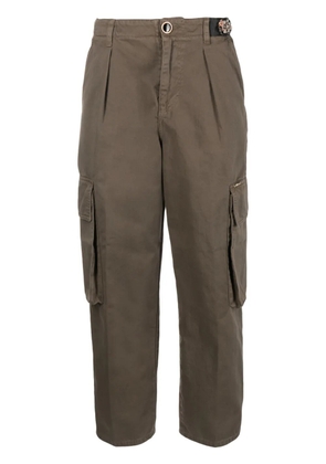 LIU JO floral-embellished cotton cargo trousers - Brown