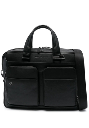 PIQUADRO debossed-logo leather briefcase - Black