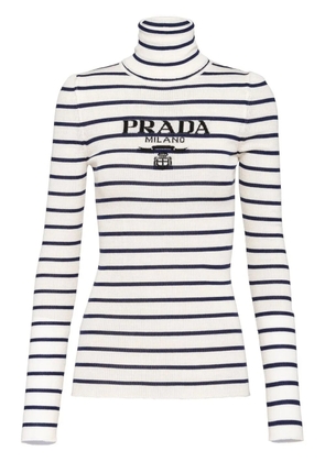 Prada logo-intarsia striped jumper - White