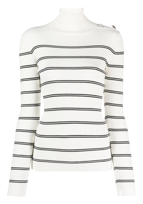 LIU JO striped roll-neck ribbed-knit jumper - White