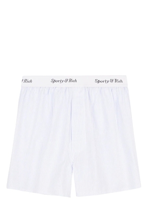 Sporty & Rich logo-waistband striped cotton shorts - Blue