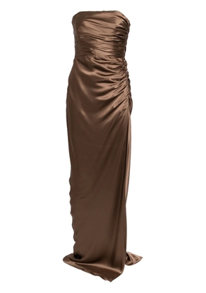 Michelle Mason strapless gathered silk gown - Brown