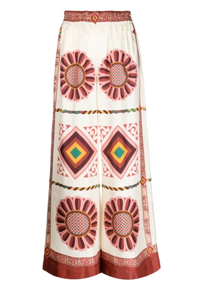 La DoubleJ tile-print silk palazzo trousers - White