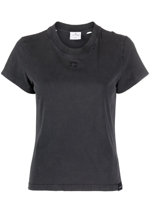 Courrèges distressed logo-embroidered cotton T-shirt - Grey
