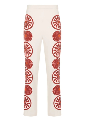 La DoubleJ Medallion-print cropped trousers - Neutrals