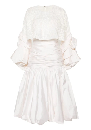 Gaby Charbachy floral-appliqué ruched gown - White