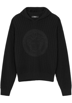 Versace Medusa-embroidered cable-knit hoodie - Black
