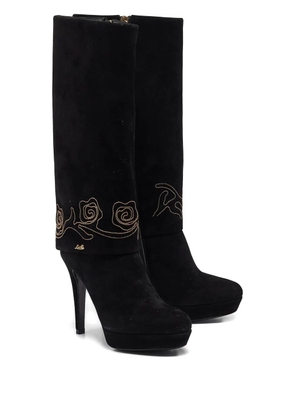 Loriblu 100mm suede rose-embroidered boots - Black