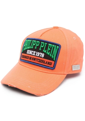 Philipp Plein logo-patch distressed cotton baseball cap - Orange