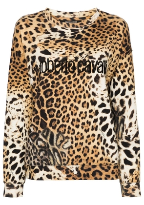 Roberto Cavalli Jaguar Skin-print cotton sweatshirt - Neutrals