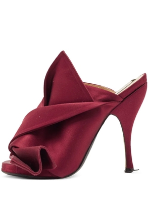 Nº21 pre-owned 120mm satin bow mules - Red