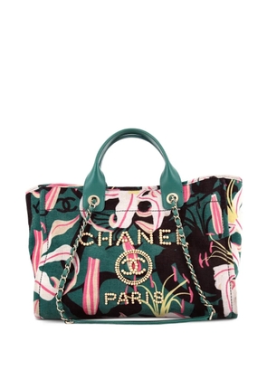 CHANEL Pre-Owned Deauville NM Printed Velvet with Wooden Pearls Small tote bag - Green