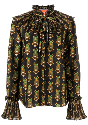 La DoubleJ Nefertiti scarab-print habotai blouse - Black