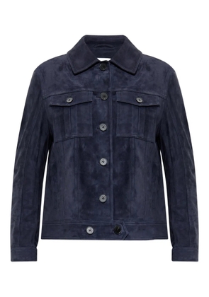 Self-Portrait flap-pocket suede jacket - Blue