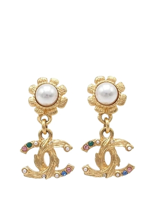 CHANEL Pre-Owned 2022 CC Gold Plated Faux Pearl and Rhinestone Swing Push Back Earrings costume earrings