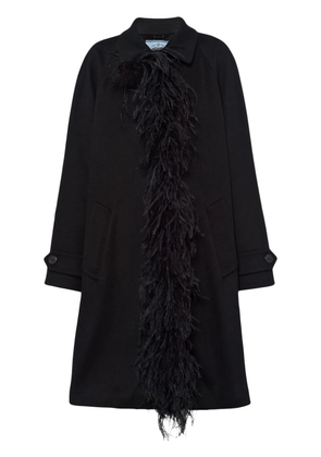 Prada feather-trim cashmere coat - Black