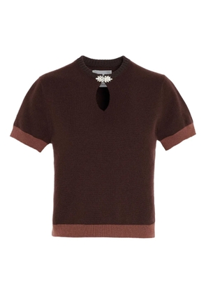 Barrie jewelled-neck cashmere top - Brown