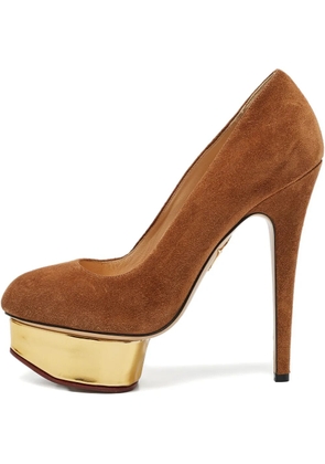 Charlotte Olympia pre-owned 145mm suede platform pumps - Brown