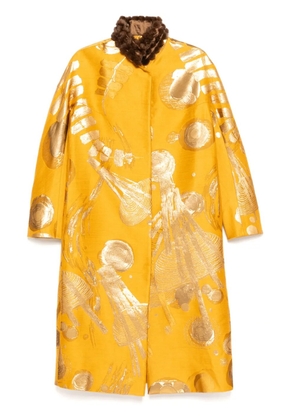 SHIATZY CHEN mink fur-collar jacquard coat - Yellow