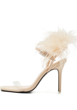 BLACK SUEDE STUDIO x Caroline Stanbury feather-trim sandals - Neutrals