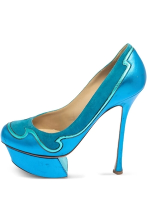 Nicholas Kirkwood 135mm suede-panelled platform pumps - Blue