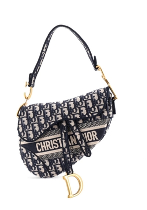 Christian Dior Pre-Owned Saddle Handbag Logo Embroidered Oblique Canvas Medium shoulder bag - Blue