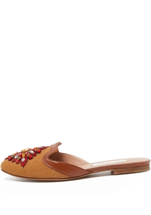 Oscar de la Renta Pre-Owned crystal-embellished mules - Brown