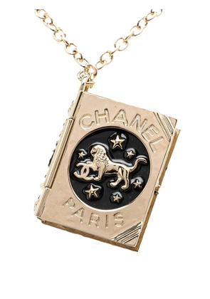 CHANEL Pre-Owned 2022 Gold Plated Enamel CC Lion Book Locket Pendant Necklace costume necklace