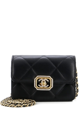 CHANEL Pre-Owned Crystal Geometric Frame CC Clutch with Chain Quilted Calfskin crossbody bag - Black