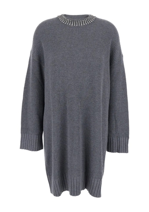 PINKO embellished-neckline knit mini dress - Grey