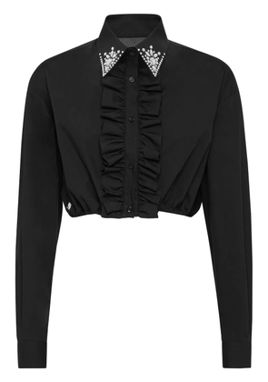 Philipp Plein ruffled cotton cropped shirt - Black