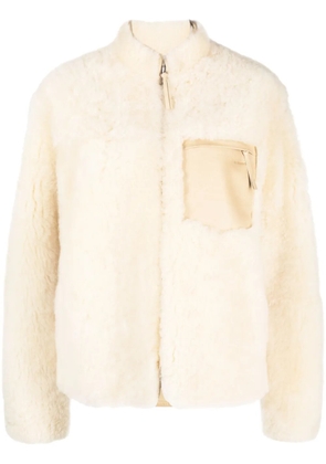Jil Sander logo-embossed shearling jacket - Neutrals