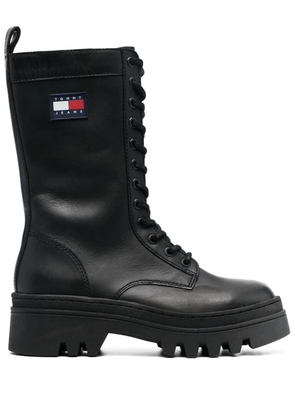 Tommy Jeans Twelve logo-patch leather boots - Black
